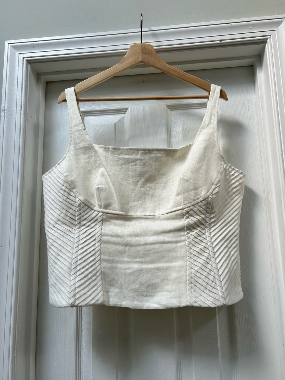 NWT Reiss Cream Linen Square-Neck Corset Top